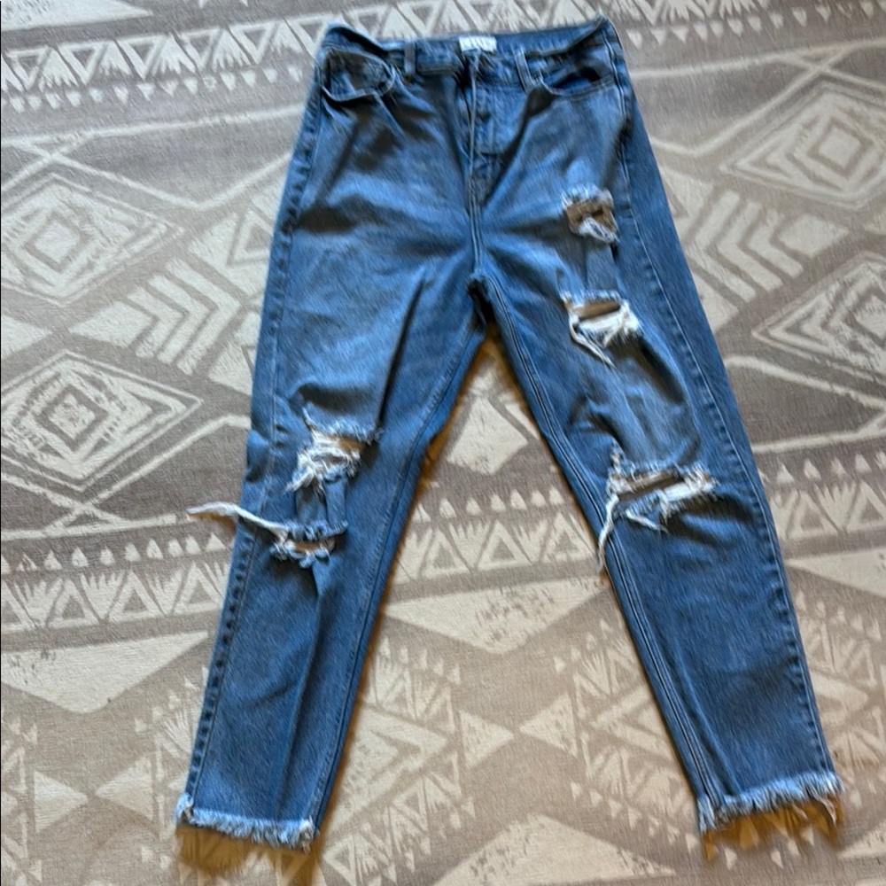 Cello Blue Ankle Cropped Jeans with Distressed Details